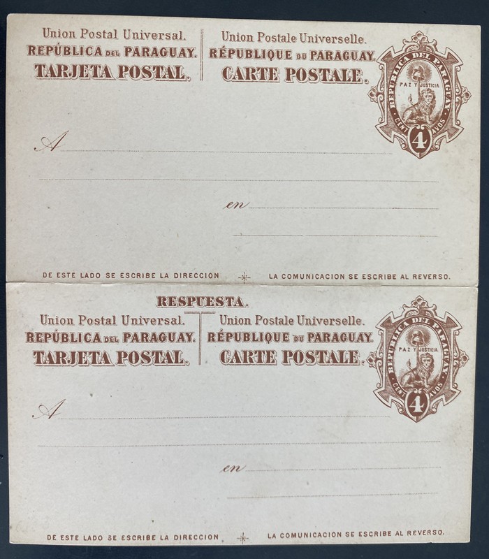 Mint Paraguay Postal Stationery reply Postcard