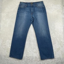 Lucky Brand Jeans Mens 38x31 Blue Distressed Denim Bootcut *