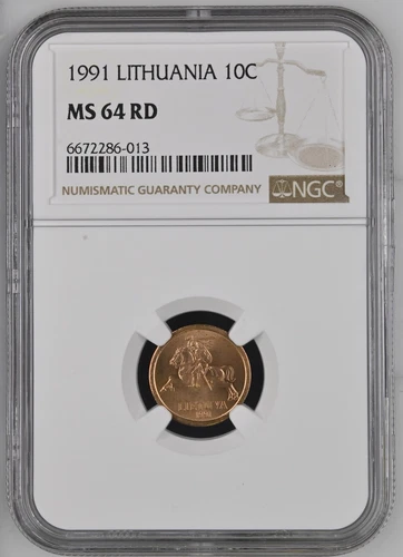 Lithuania 10 Centu 1991 UNC NGC MS 64 RD