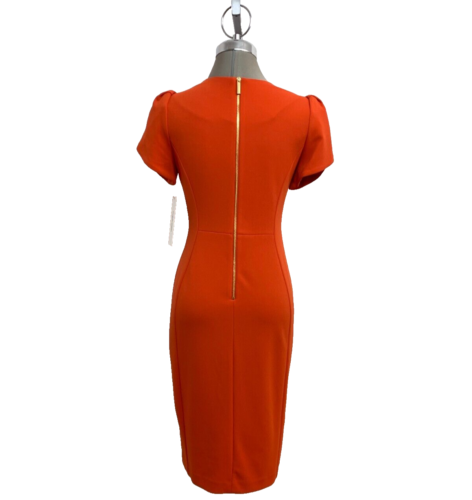 New Calvin Klein Elegant Orange Crepe Tulip Short Sleeve Sheath Dress size 6 - Picture 5 of 9