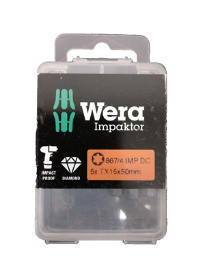 Wera 057663 T15 x 50mm Torx Impaktor Diamond Coated Power Bit, 5 PACK