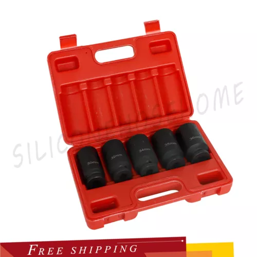 1/2'' Drive 12 POINT 5pcs Deep Spindle Axle Nut Socket Set 30 32 34 35 36mm