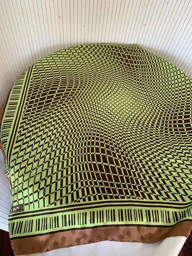 Foulard carré 90cm Vintage Yaren Vert et Marron brillant Cadeau Femme FO589 - Bild 6 von 12