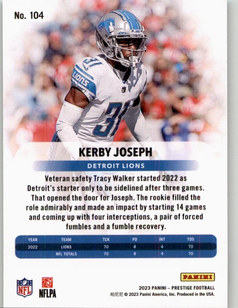 2023 Panini Prestige Kerby Joseph #104 Detroit Lions