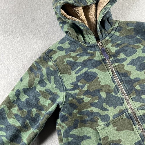 Hanna Andersson Sweatshirt Boys Size 100 5 Green Sherpa-Lined Hoodie Camo Print - Picture 2 of 11