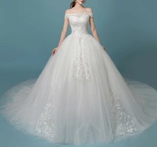 Vestidos de novia Reino Unido talla grande marfil sin mangas de encaje línea A hombros descubiertos talla 6-22