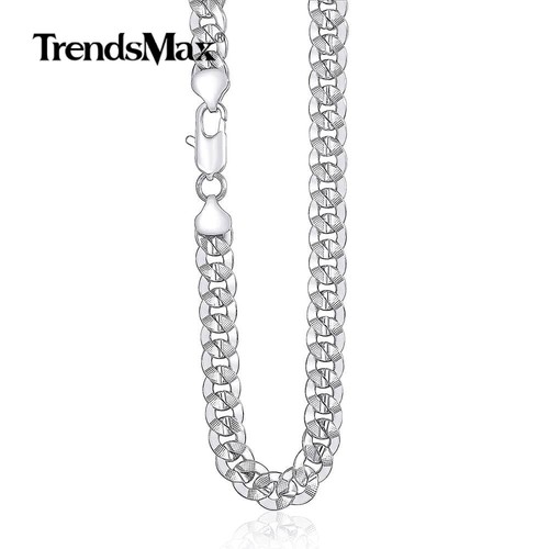 9MM 26" For Men Boys Chain White Gold Filled Hammered Curb Cuban Link Necklace - Picture 3 of 4