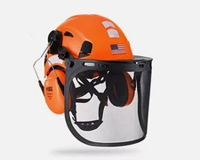 Forestry Safety Helmet Chainsaw Helmet with Mesh Face Shield & Ear Muffs 3-Orang