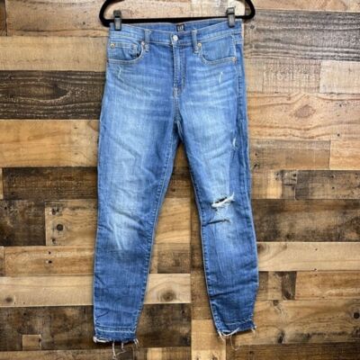 GAP True Skinny Distressed Jeans Women's Size 28 Distressed Hem Inseam 26.5
