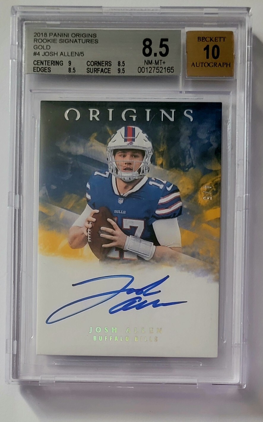Josh Allen Panini Origins Rookie Autographs #RAJA Gold