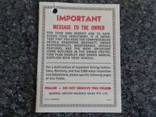 HOLDEN HT  ''DRIVING INSTRUCTIONS AND WARRANTY'' CARD    