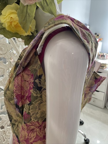 Vintage Víctor Costa For Saks Fifth Ave. Dress Sz 12 Floral Print Metallic - Picture 10 of 10