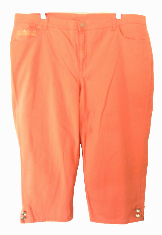 Jaclyn Smith Woman Breathable Cotton Gemstone Deco Capri Pants-20W, pretty coral
