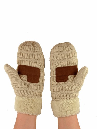 C.C Unisex Winter Warm Knit Soft Inner Fuzzy Lined Anti-Slip Cuff Mittens Gloves - Picture 13 of 111