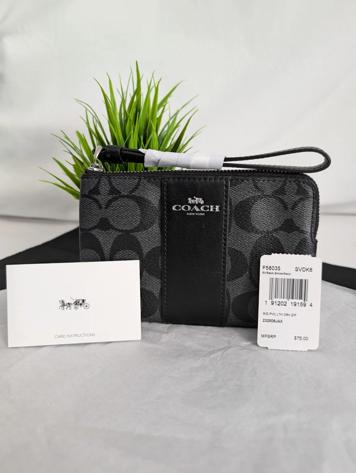 Portafoglio Coach Signature da polso con cerniera angolare in pelle PVC F58035 nero