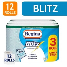 12 Rolls of Regina Blitz 3ply Kitchen Roll Paper Towels - 70 Sheets per Roll