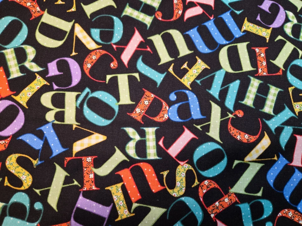 PATCHWORK PALS Black Alphabet Red Rooster OOP HTF Cotton Fabric FAT QUARTER - Image 2 of 4