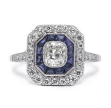 1.3Ct White Cushion Cut CZ Art Deco Style Wedding Engagement Ring in 925 Silver