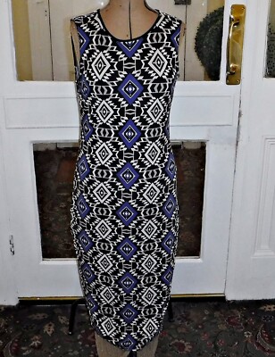 WOW TOP SHOP 10 STRETCH HALBHOHES KLEID ÄRMELLOS MULTI AZTEKENMUSTER TAG ABEND