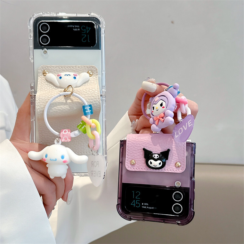 For Samsung Galaxy Z Flip 4 3 5G Cartoon Kuromi Pendant Folding