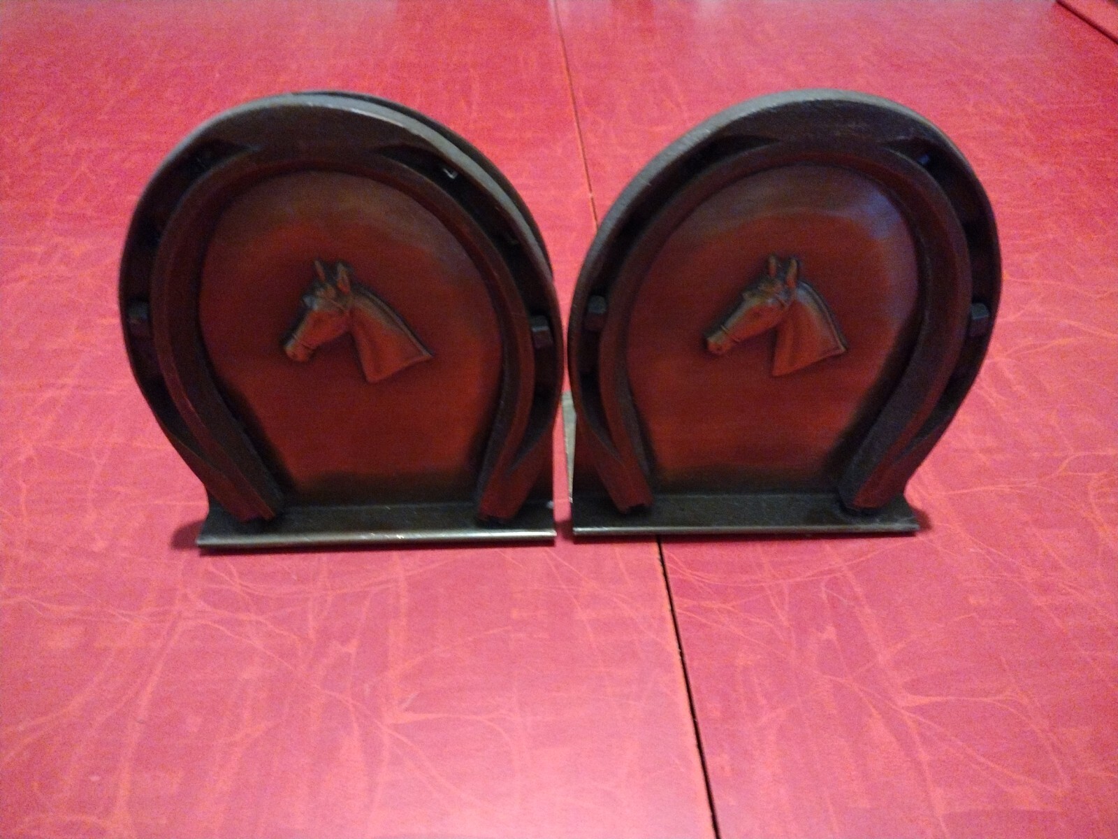 Vintage Antique Copper Horse Shoe Bookends Handmade Craftsman Co. 279