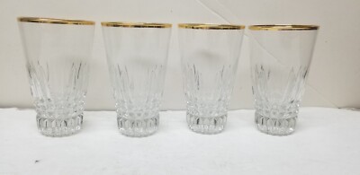 4 VTG LUMINARC CELESTE GOLD GLASS TUMBLERS 16 OZ