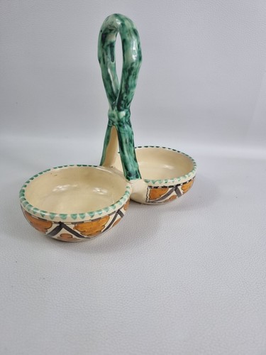 HAND PAINTED CERAMICA ORVIETO ITALIAN OIL & VINEGAR CRUET HOLDER STAND