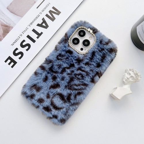 For iPhone Samsung Case Plush Leopard Print Warm Fluffy Phone Cover Women Girl - Picture 5 of 18