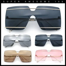 Womens Oversized Rimless Metal Bar Brow Line Designer Fashion Sunglasses