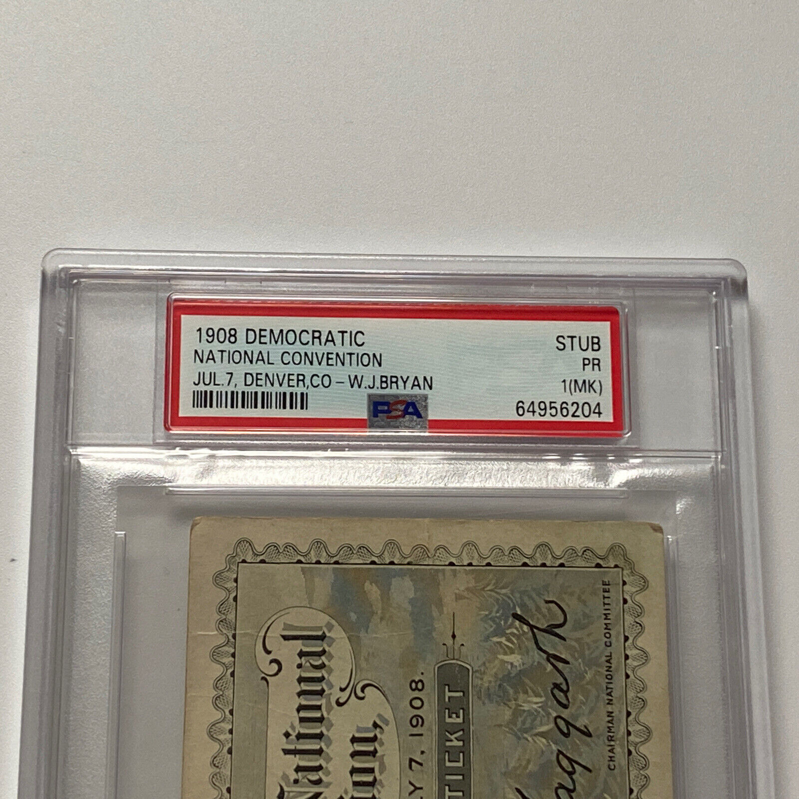 1908 Democratic National Convention William Jennings Bryan A Delegate Ticket PSA - Picture 3 of 5
