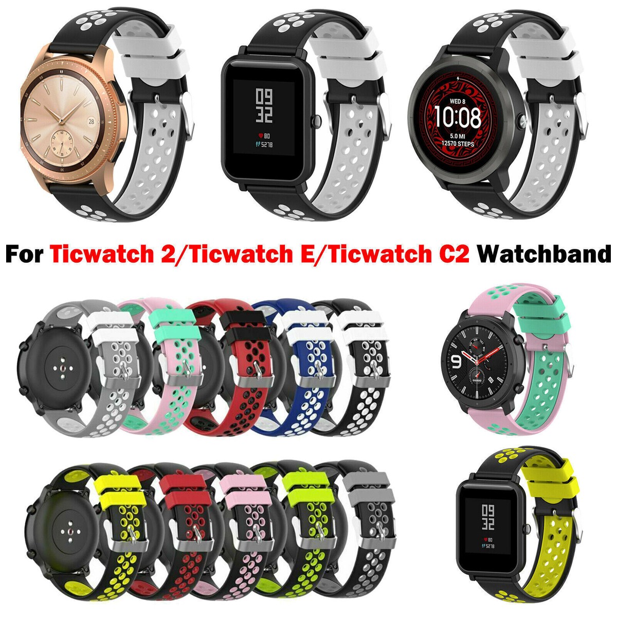 For Ticwatch 2/Ticwatch E/Ticwatch C2 Soft Silicone Wristband Watch Band  Strap