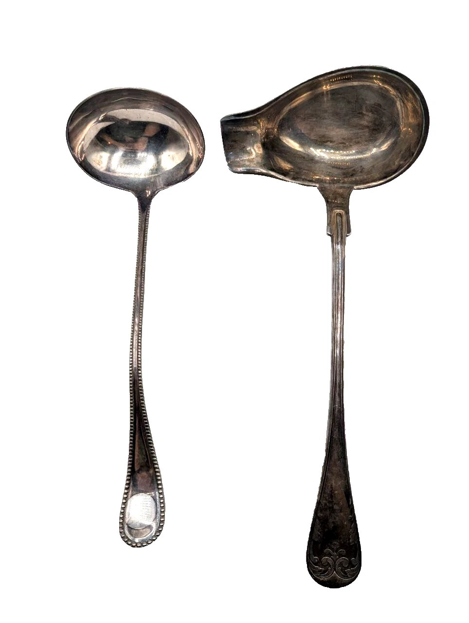 SET 2 Silver Plated WM Alpacca Long Handle Vintage Round Cottagecore Soup AN35