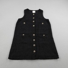 Reformation Dress Womens 8 Black Tropez Tweed Shift Pockets Sleeveless Button Up