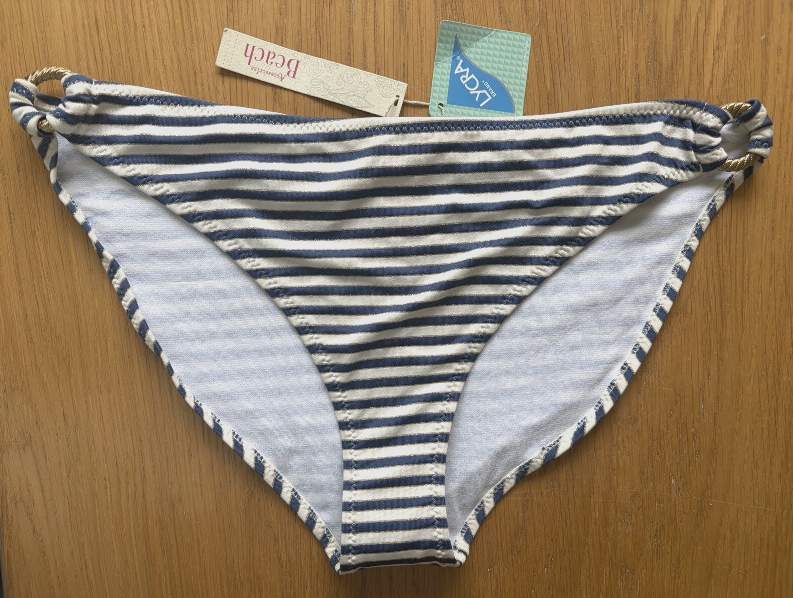 Monsoon Hipster Bikini Bottoms 16 Navy Blue / White / Gold Nautical Stripe BNWT