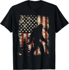 Bigfoot Sasquatch America Flag Patriotic Men Women Kids T-Shirt