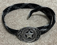Men's Black And Grey Nylon Belt Silvertone State Of Texas Belt Buckle Western US