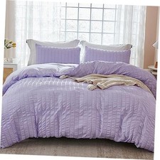 AveLom Lavender Purple Seersucker Duvet Cover Set Queen 90 x 90 inches , 3
