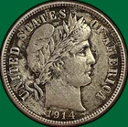 1914 Barber Dime Extremely Fine XF Coin, Cleaned #43349