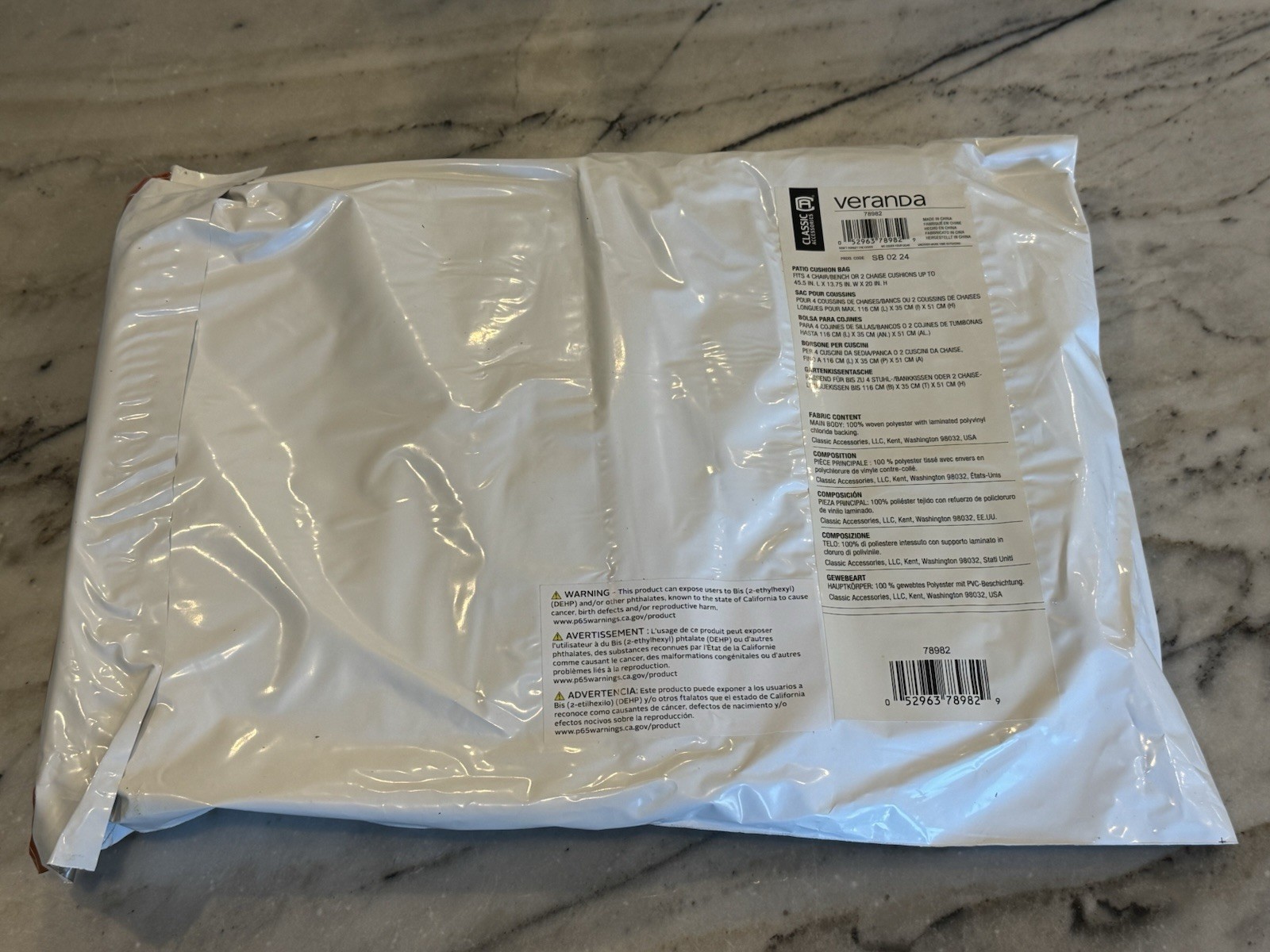 CLASSIC ACCESSORIES VERANDA PATIO SEAT CUSHION STORAGE BAG 45.5"X13.75"X20" NEW