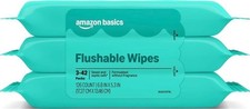Amazon Basics Flushable Adult Wet Wipes Fragrance Free 126 Count 3 x 42 Soft M