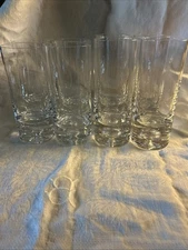 Set Of 8 Handblown Glasses With Suspended Bubble In Heavy Bottom.