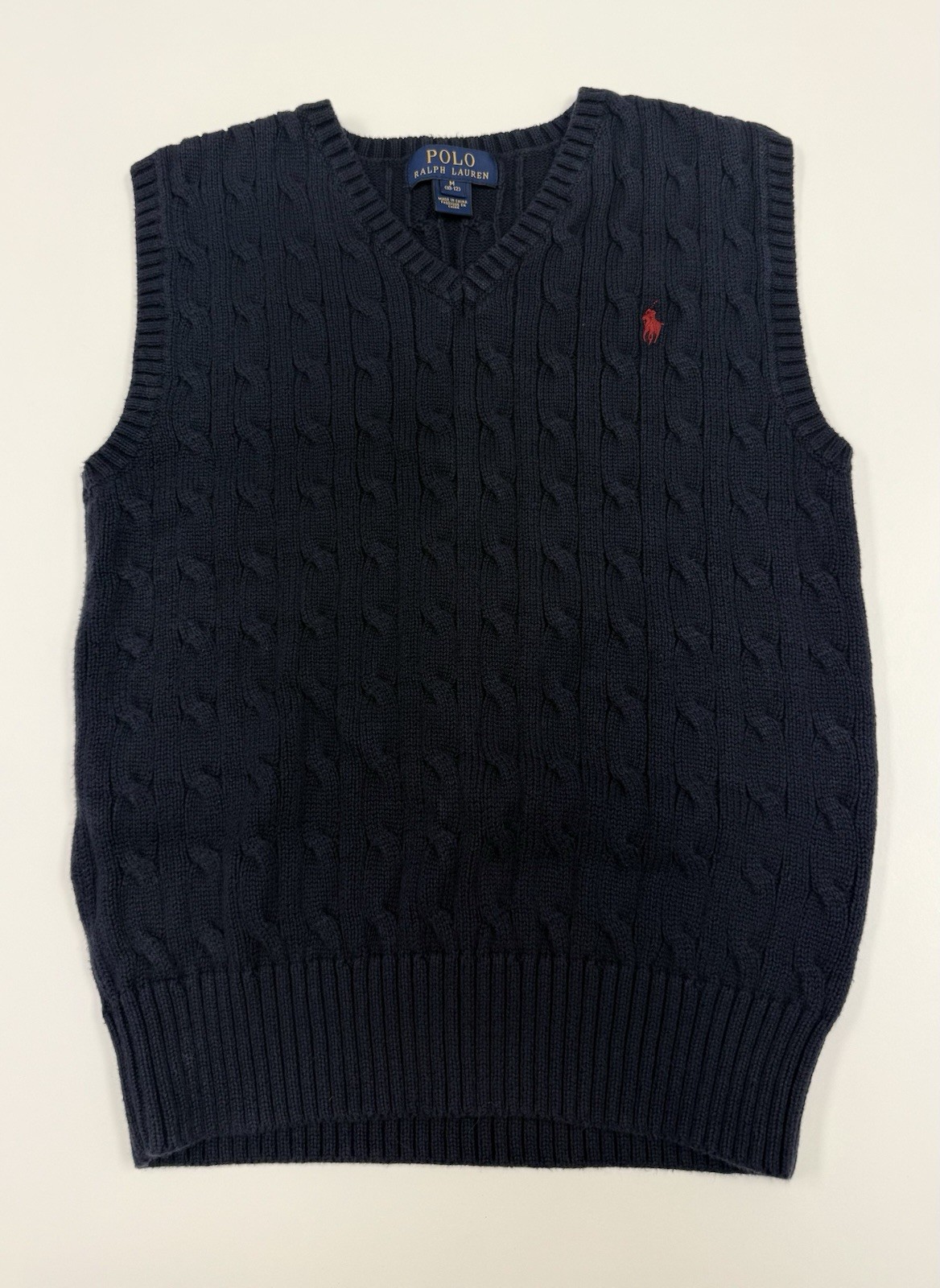 Boys Polo Ralph Lauren Navy Blue Cable Vest , Size Med (10-12)