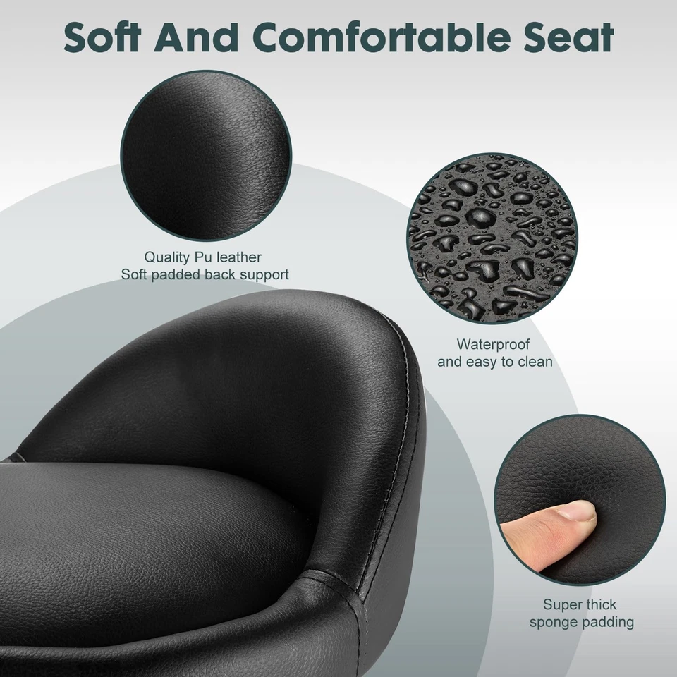 Height Adjustable Swivel Rolling Stool with Backrest and Wheels - Black - Image 4 of 4