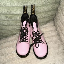 Dr. Martens Pink Patent Leather Combat Boots girls Lace-Up Zipper Flat Heel,