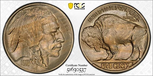 1916 Buffalo Nickel - PCGS MS 62 - Very Weak "F"