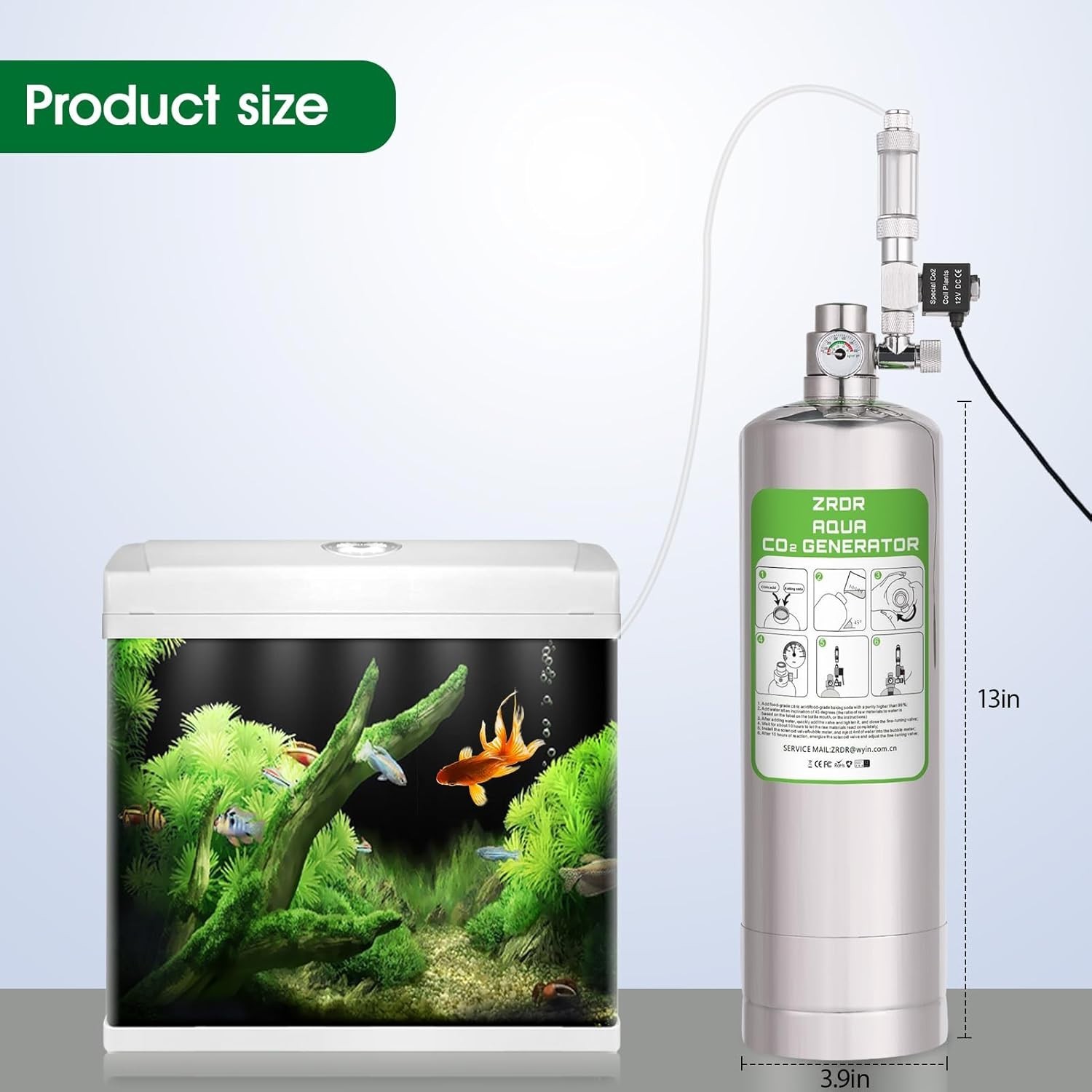 Stable Output CO2 Generator for Aquatic Plants with 304 Stainless