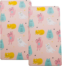 Cute Cats Printed Crib Sheet for Boys Girls,2 Pack Crib Mattress Sheet or Tod...