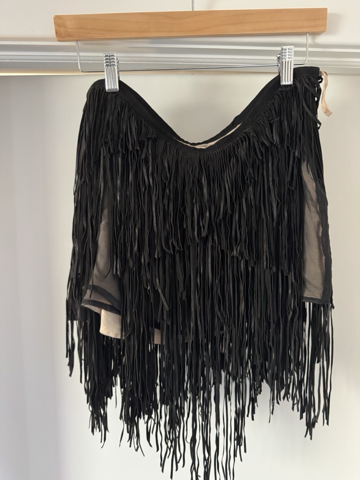 Haute Hippie Black Suede Fringe Miniskirt, Size Small