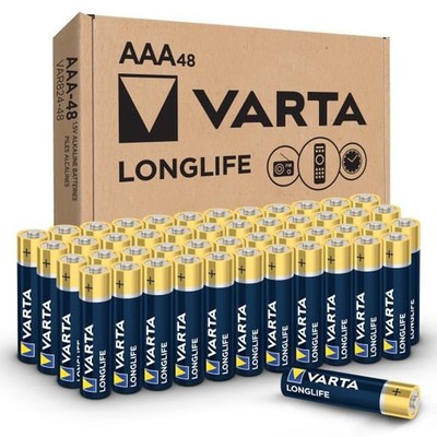 Varta Longlife AAA Batteries (48 Pack), Alkaline Pack of 48, Multicolor