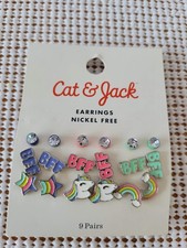 Cat Jack Girls Stud Earrings Set 9 Pairs BFF Unicorn Rainbow Nickel Free New